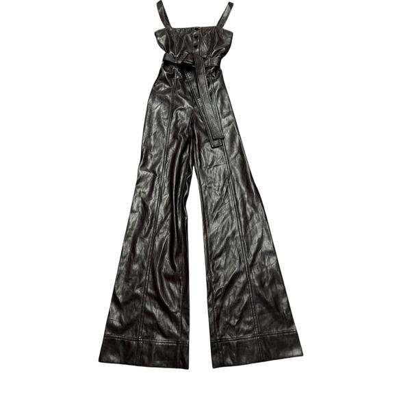 Alice + Olivia Linette Vegan Leather Jumpsuit Black Wide Leg Size XS - Picture 7 of 12